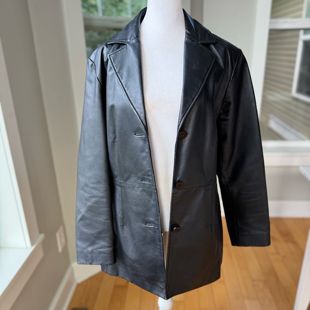 Vintage Worthington Black Leather Blazer Jacket Coat Size Medium Fully Lined